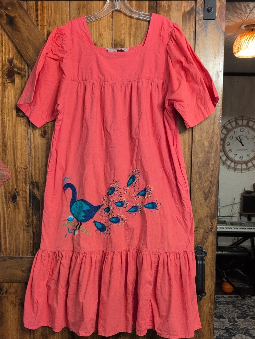 Vintage Phases Cotton Dress Duster Embroidered Peacock Sz XL